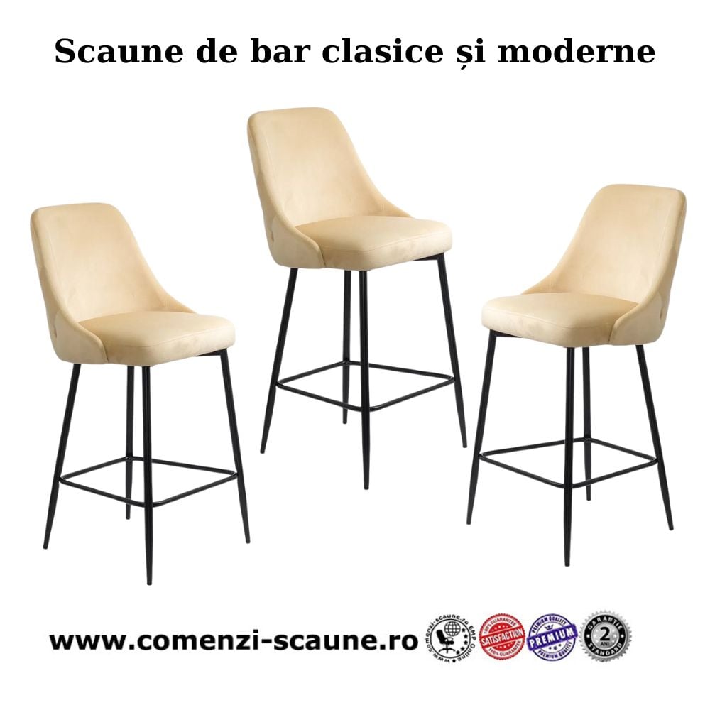 Scaune de bar fixe și moderne din catifea ABS143 Bej